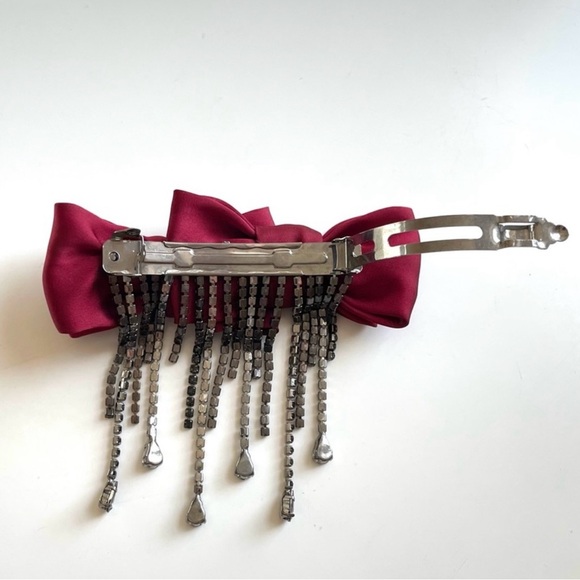 Free people Dreamin of the past 2 satin bow barrettes w/ fringe rhinestones NWT - Picture 11 of 13